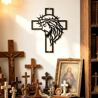 Jesus Wall Decor Cross with Crown of Thorns Christian Silhouette - Faith Gift