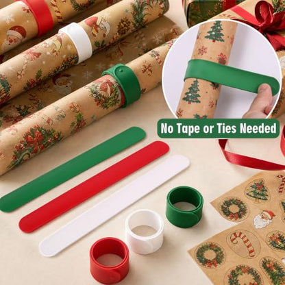 12-Pack Wrapping Paper Roll Holders Silicone Bands Holiday Organizer