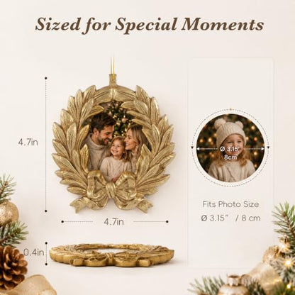 Resin Christmas Tree Ornaments Set of 4 - 3.1 Inch Photo Frames for Holiday Decor