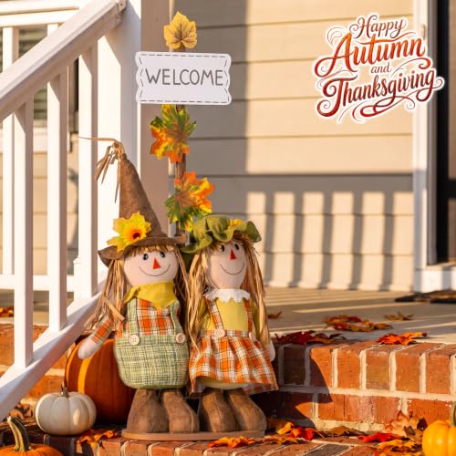 Fall Scarecrow Decor Set with Adjustable Sign and Wooden Base - Halloween & Thanksgiving Farmhouse Wall Display