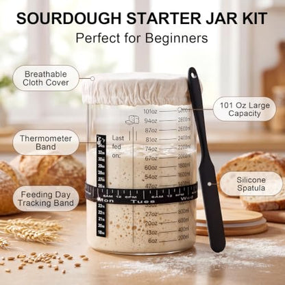 Sourdough Starter Jar Set with Accessories - 101oz Capacity for Home Baking