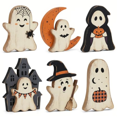 Indoor Halloween Ghost Decor Set - Rustic Wooden Ghost Signs for Fall Home Decor - Variation: Ghost