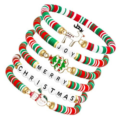 6-Pack Colorful Christmas Bracelets Holiday Jewelry Gift Set