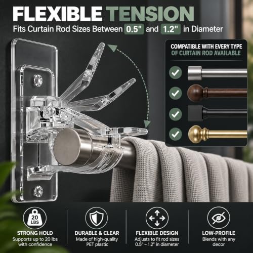 Heavy Duty Self Adhesive Curtain Rod Brackets - No Drill, Removable