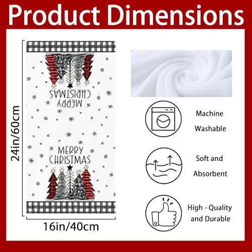 Christmas Kitchen Towels Set of 4 16x24 Inch Holiday Dish Cloths Absorbent Cotton