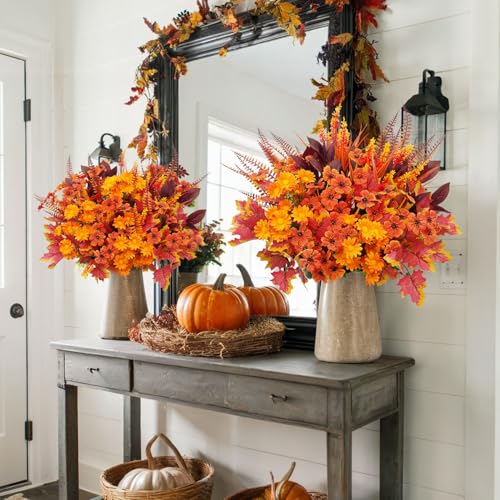 Artificial Fall Flowers Bundle 6 Styles Outdoor UV Resistant Decor - 18 Stems