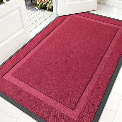 OLANLY Front Door Mat Indoor Outdoor Entrance, Waterproof All-Season, All-Weather Doormat, Sturdy Natural Rubber, Low Profile, Easy Clean Patio Porch Entryway Mat, 59x34, Burgundy