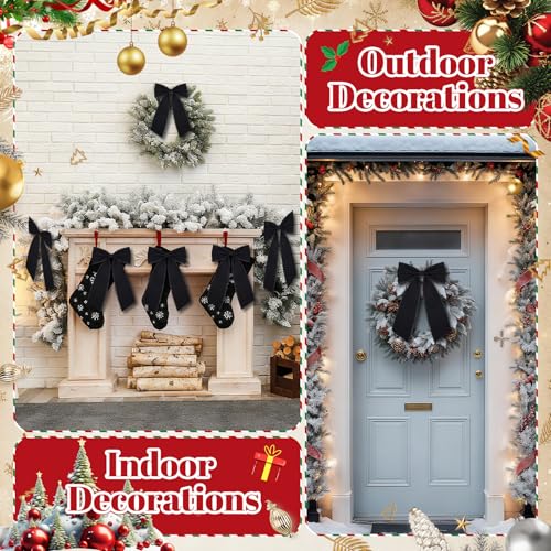 Black Velvet Christmas Bow Set - 24 Large Holiday Tree Decorations (Variation of THIS listing: Black / 24)