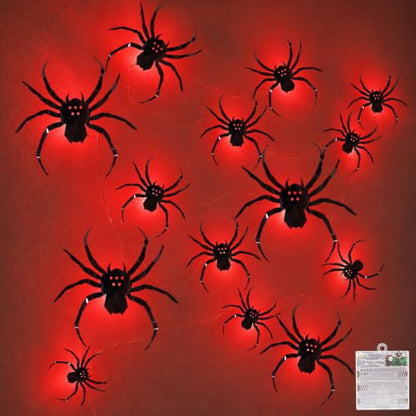 Halloween Spider Fairy Lights Wall Decor with Timer - 20 Pack Lighted Bats & Spiders