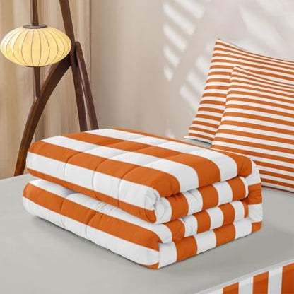 Kids Zipper Bedding Set Twin Orange with Comforter Pillowcases & Fitted Sheet