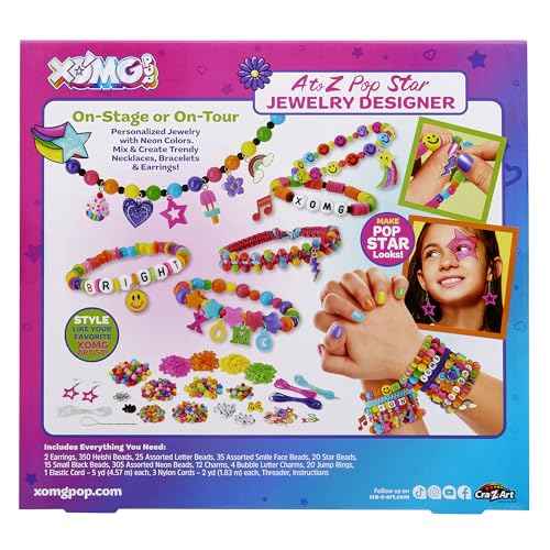 Cra-Z-Art XOMG POP! A-Z Pop Star Fashion Jewelry Making Kit - Make Unique Bracelets, Necklaces, Earrings and More, Comes with Letter Beads, Charms, and So Much More, Great for Ages 8 and Up