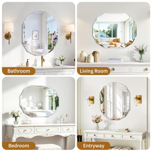 Oval Beveled Bathroom Mirror 24x30 Inch Frameless Wall Mirror - Diamond Cut Edges