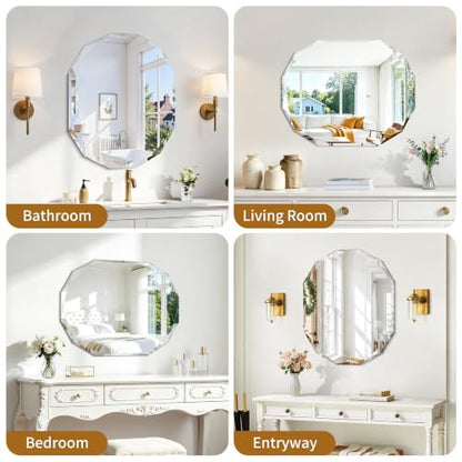 Oval Beveled Bathroom Mirror 24x30 Inch Frameless Wall Mirror - Diamond Cut Edges
