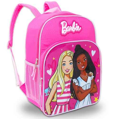 Barbie Backpack for Girls 4-6 - 16" School Bag Bundle With Water Bottle, Tattoos, and More
