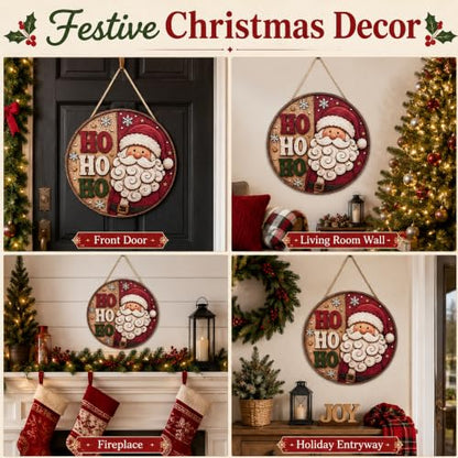 Christmas Decorations Santa Welcome Sign for Front Door - Red White Green