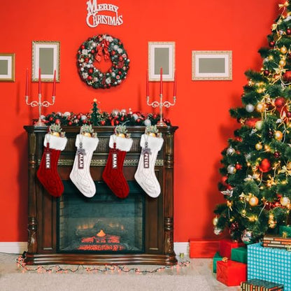 Christmas Stockings Set 4 Pack 18 Inch Cable Knitted Red White Personalized Holiday Decor
