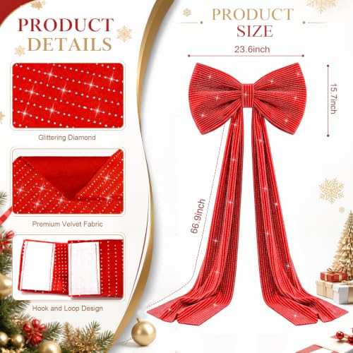 Giant Red Bow Christmas Tree Decor 75x23 Inch Velvet & Sequin Big Bow - Variation of THIS listing