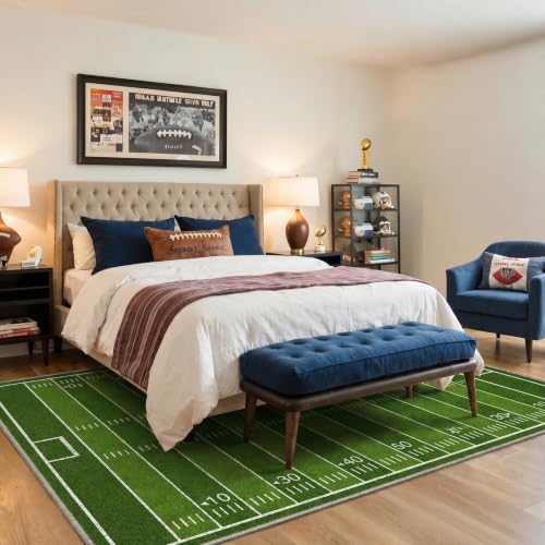 Bavni 2x5 Football Field Runner Rug - Washable Green Sports Carpet