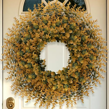 26 Inch Fall Boxwood Wreath for Front Door Outdoor Decoration - Orange