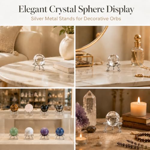 Silver Crystal Ball Stand Set - 10 Metal Display Holders for 40-80mm Spheres
