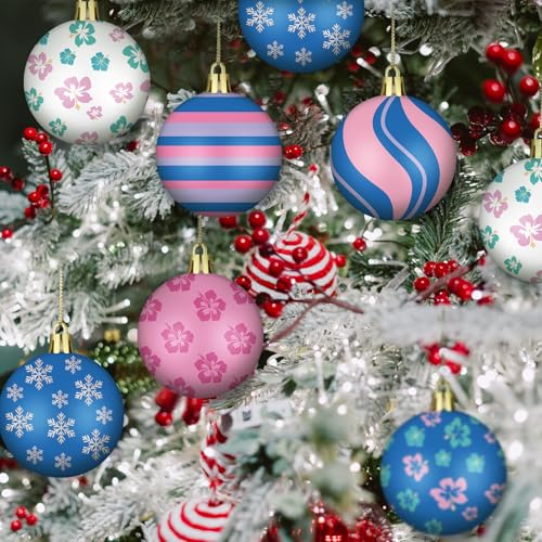 Christmas Tree Ball Ornaments Set - Cartoon Hanging Plastic Holiday Decor - Flower Variation