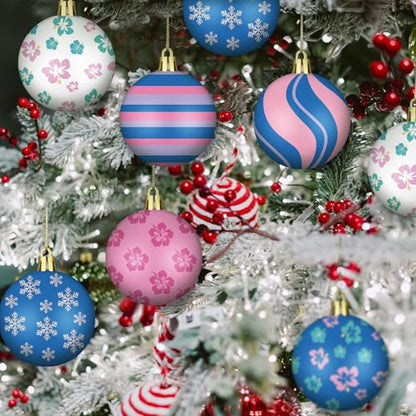 Christmas Tree Ball Ornaments Set - Cartoon Hanging Plastic Holiday Decor - Flower Variation