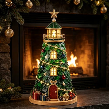 Lighted Christmas Lighthouse DIY Craft Kit Coastal Sea Glass Style