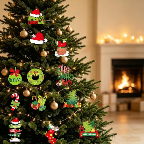 36 Wooden Christmas Ornaments Set - Rustic Holiday Tree Decor & Wreath Accents