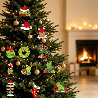 36 Wooden Christmas Ornaments Set - Rustic Holiday Tree Decor & Wreath Accents