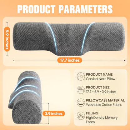Neck Roll Pillow for Sleeping - Cervical Support with Memory Foam - Dual-Height Design
