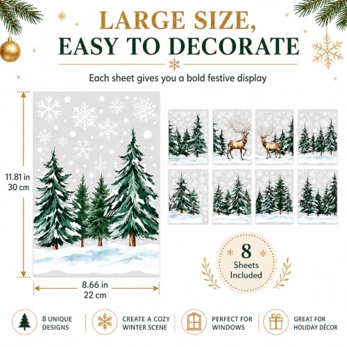 Christmas Window Clings Snowflake and Deer Set - Holiday Decor Stickers with Double-Sided Design - Festive Winter Decorations