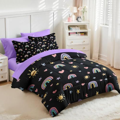 Rainbow Stars Twin Comforter Set for Girls - 5 Pieces Bedding