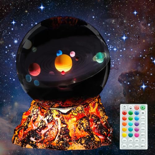 Solar System Model Night Light - Crystal Ball with Remote, 16 Colors, 4 Flashing Modes, Timer, Dimmable - Color 13