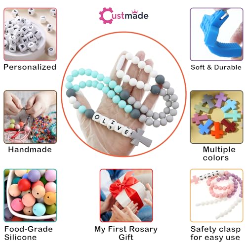Personalized Silicone Rosary with Name - Pink Boy Girl First Communion