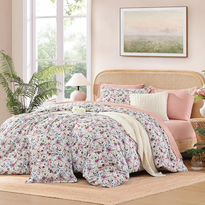 Andency King Reversible Floral Comforter Set - Pink Multi, 104x90 Inches