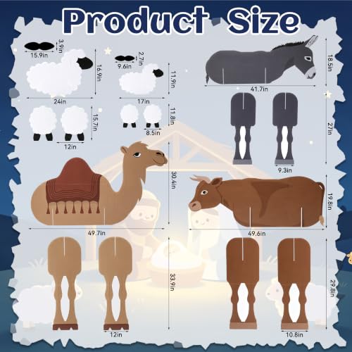 Nativity Animal Stand Up Cardboard Cutouts - 5 Pcs Christmas Nativity Scene Decorations - Variation: Nativity Animal