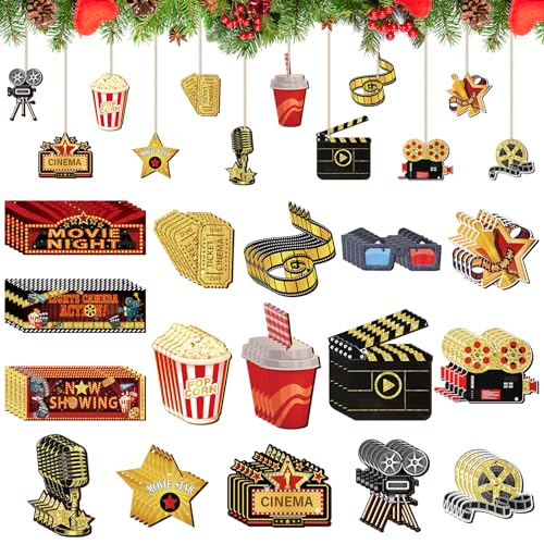 Christmas Movie Night Wooden Hanging Ornaments - 80 Pcs Party Decorations