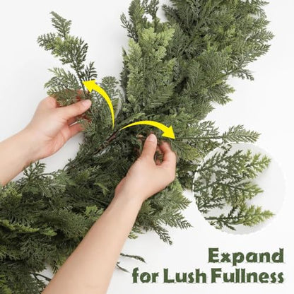 ATTGREAT 6FT Artificial Christmas Cedar Garland with Real Touch Greenery - Indoor Outdoor Decor