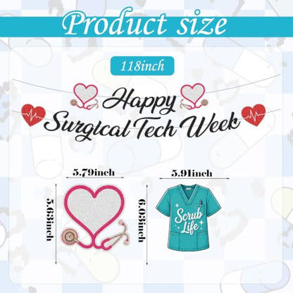Surgical Tech Appreciation Decorations Set with Banner, Swirls & Honeycomb Centerpieces