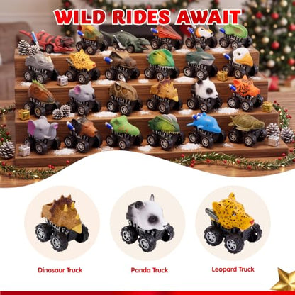 Christmas Advent Calendar with 24 Monster Truck Toys - Holiday Countdown & Party Favor