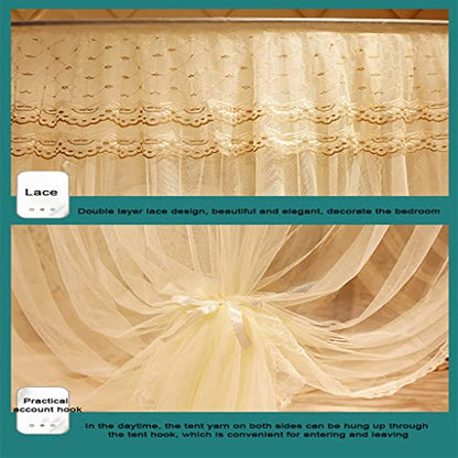 Telescopic U-Shaped Mosquito Net Canopy for King Bed with 3 Doors - White 78.7"W x 90.6"L