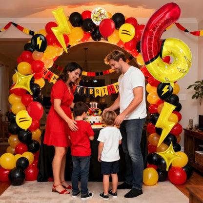 Lightning Theme 40 Inch Digit Foil Balloon Set - Red Yellow Black Party Decorations with Star & Lightning Balloons, Indoor Outdoor Celebration Supplies (Variation 6)