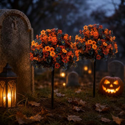 2Pcs Artificial Topiary Bushes for Outdoors Halloween Fall Decoration - Style3