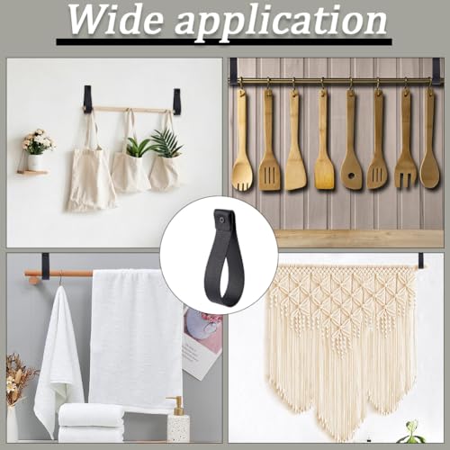 8PCS 10.55 Inch Black PU Leather Curtain Rod Bracket Straps Wall Hooks with Screws
