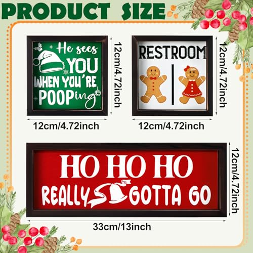 Christmas Bathroom Wood Signs Set - Rustic Holiday Restroom Wall Decor