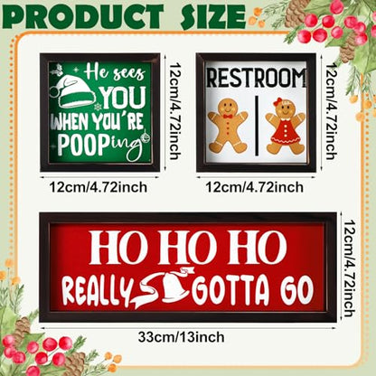Christmas Bathroom Wood Signs Set - Rustic Holiday Restroom Wall Decor