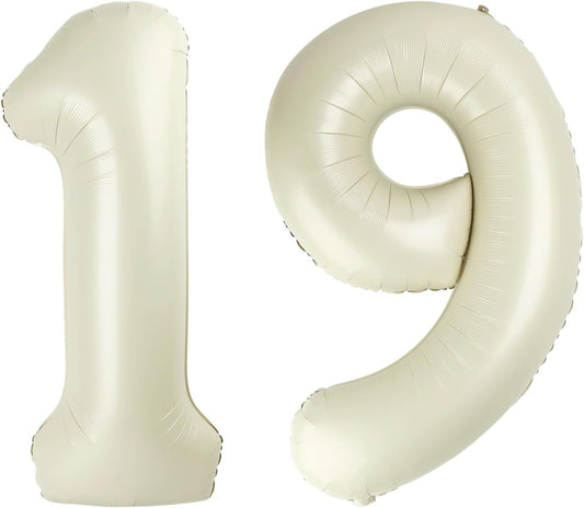 Number 19 Balloon - 40 Inch Cream Foil Birthday Decoration for Men & Women | Perfect for Parties & Events