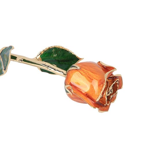 24K Budding Gold Rose Her, Real Golden Plated Red Rose, Gold Dipped Flower Present for Wife, Mom, Grandma, Birthday, Anniversary, Wedding (Orange)