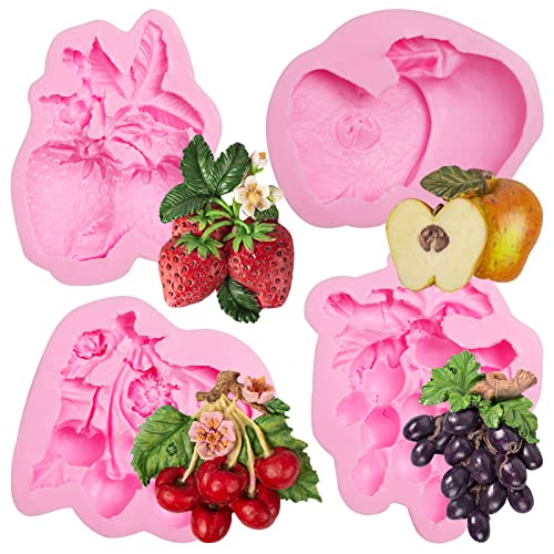 Strawberry Fondant Silicone Mold, Cherry Chocolate Mold, Fruit Apple Grape Candy Baking Molds for Ice Cube Pudding Dessert Cake Decoration Clay Resin DIY Craft