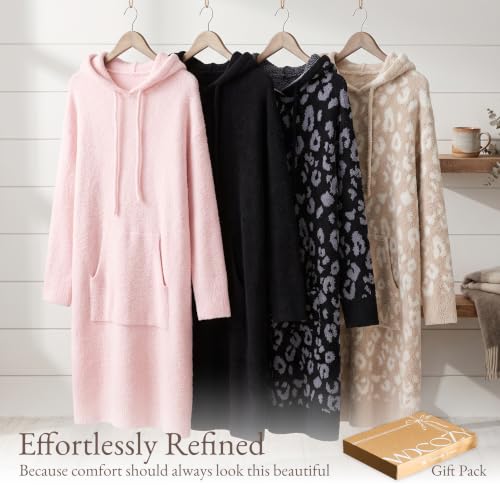 WDCOZY Pink Wearable Blanket Hoodie Full Length Fleece Warm Sweatshirt Dress